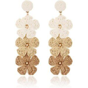 Boho Raffia Flower Earrings Handmade Straw Dangle Drop Earrings Summer Jewelry